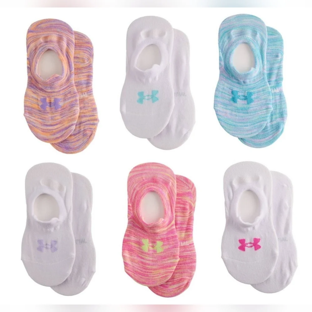 Under Armour Girls Ultra Low Tab Socks 6 pack Multicolored Sz 9-11 Kids NWT $18